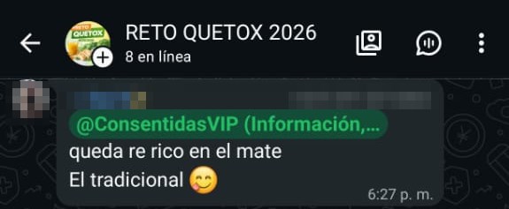 Captura del Grupo VIP de WhatsApp: Rico en el mate