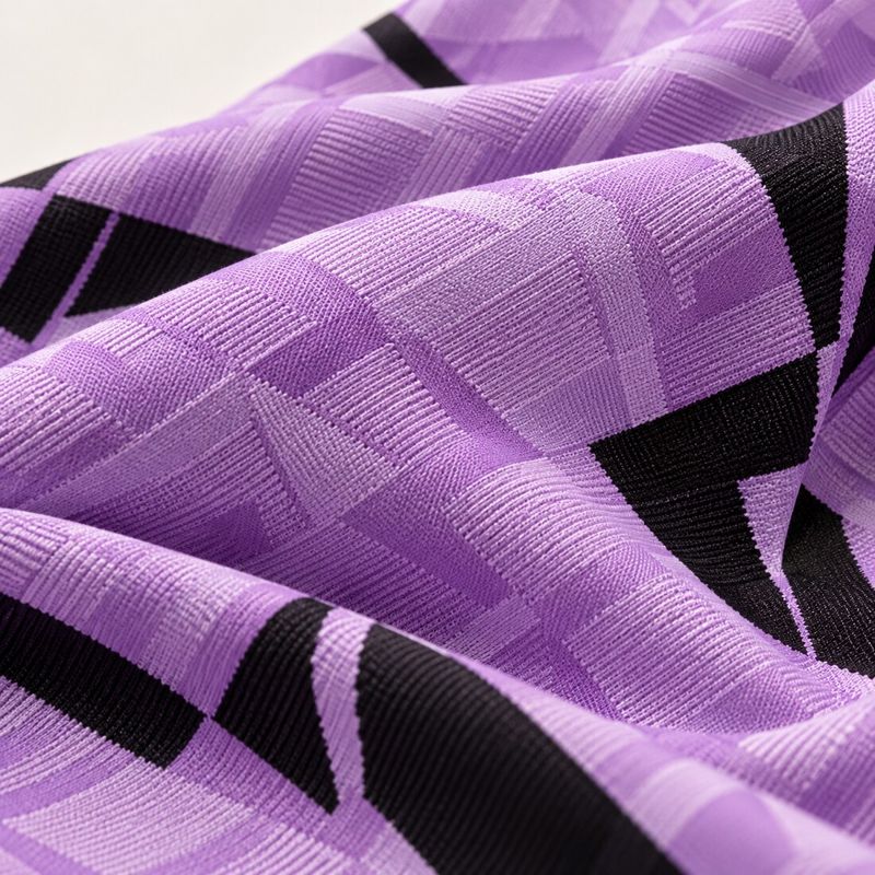 Detalhe de jersey purple em tecido jacquard