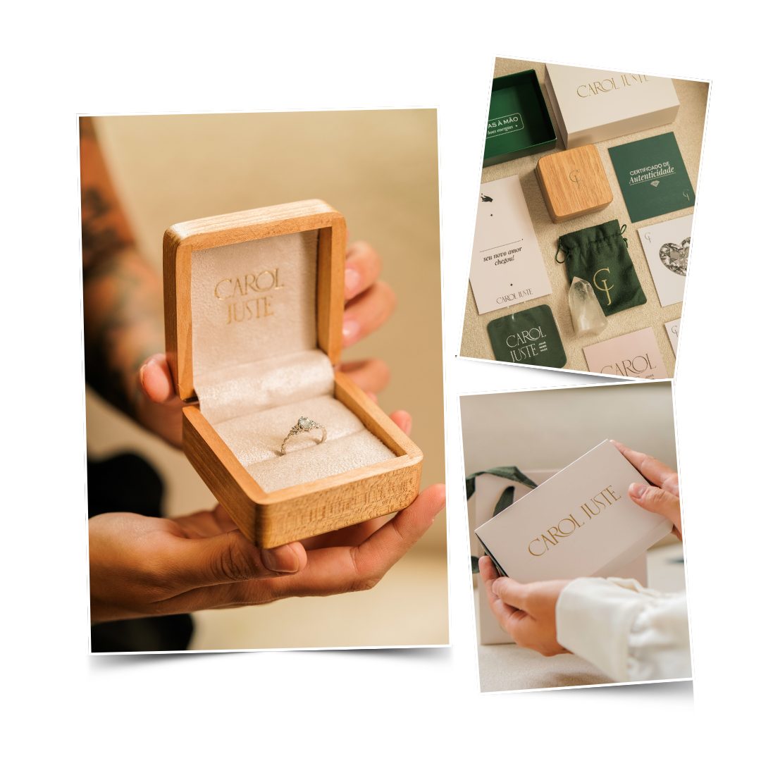 Caixa de madeira e kit de cuidados da Carol Juste