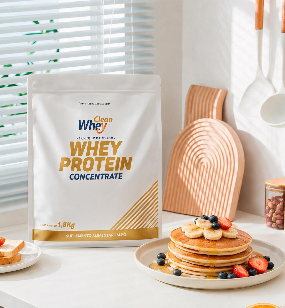 Clean Whey Concentrate em receita com waffle