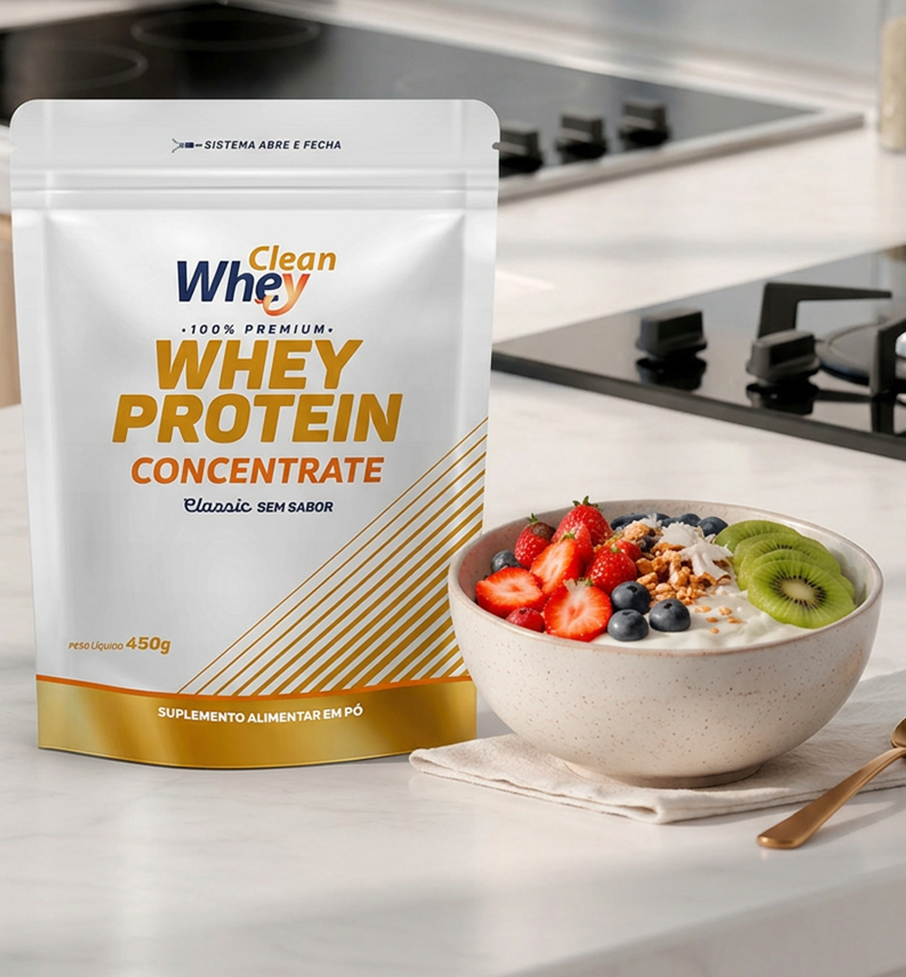 Clean Whey Concentrate em receita com waffle