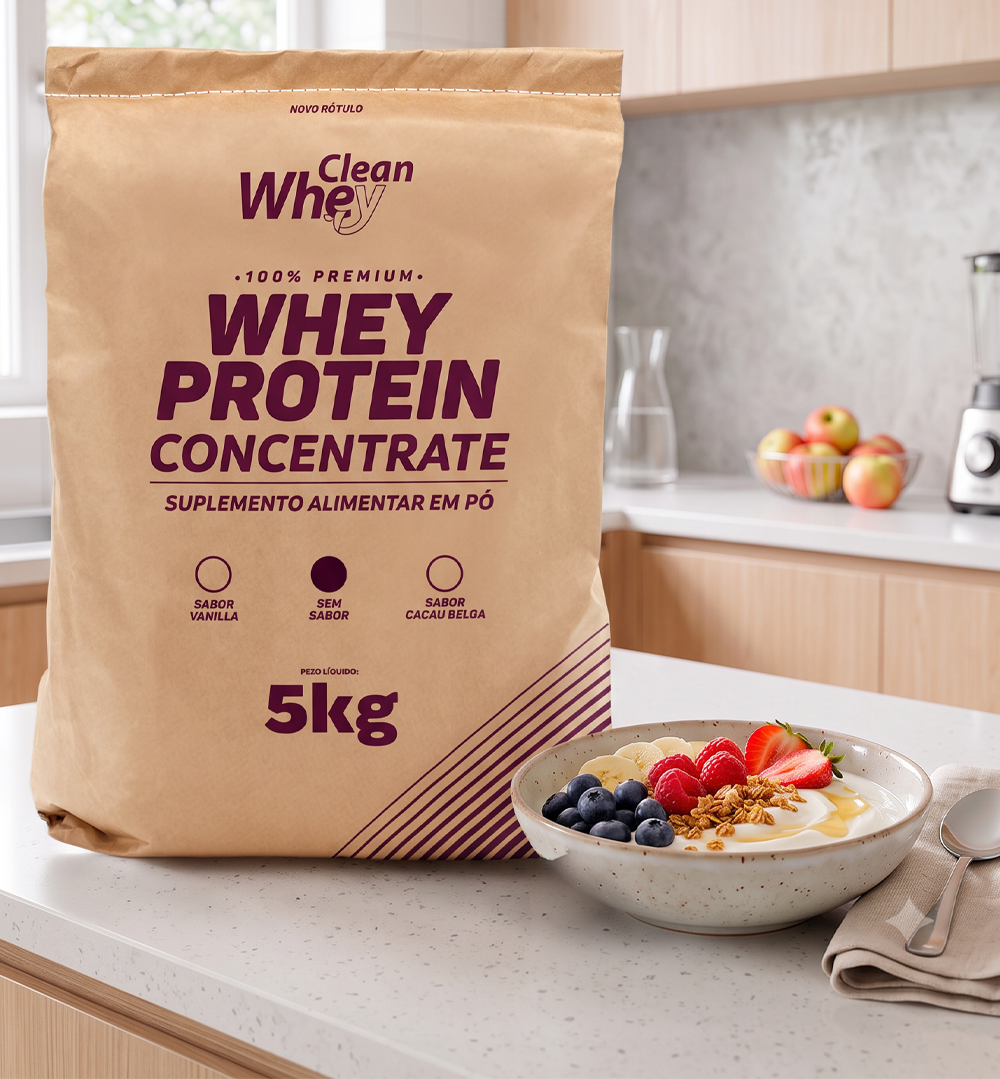 Clean Whey Concentrate com preparação para consumo