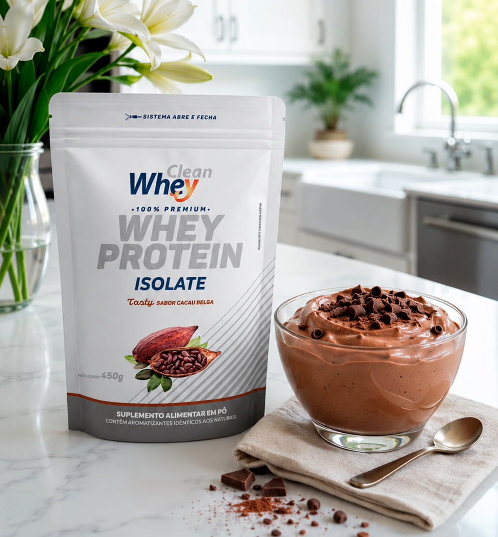Clean Whey Isolate Tasty Cacau Belga preparado como bebida
