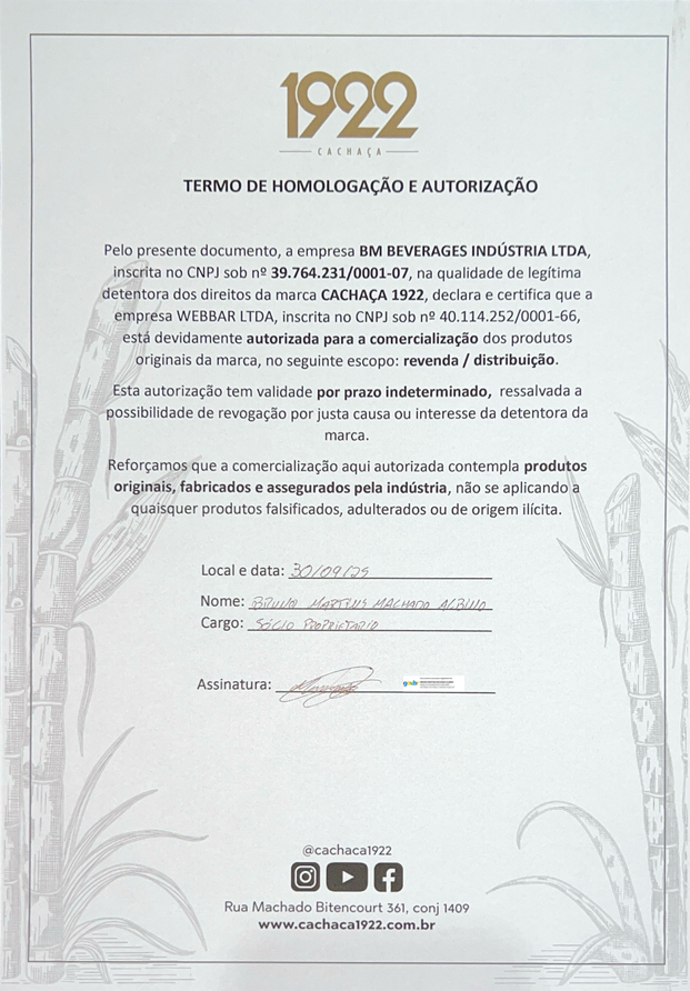 Termo de homologa&ccedil;&atilde;o assinado pela ind&uacute;stria 1922