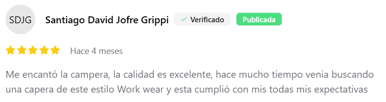 Review verificada de Santiago David Jofre Grippi