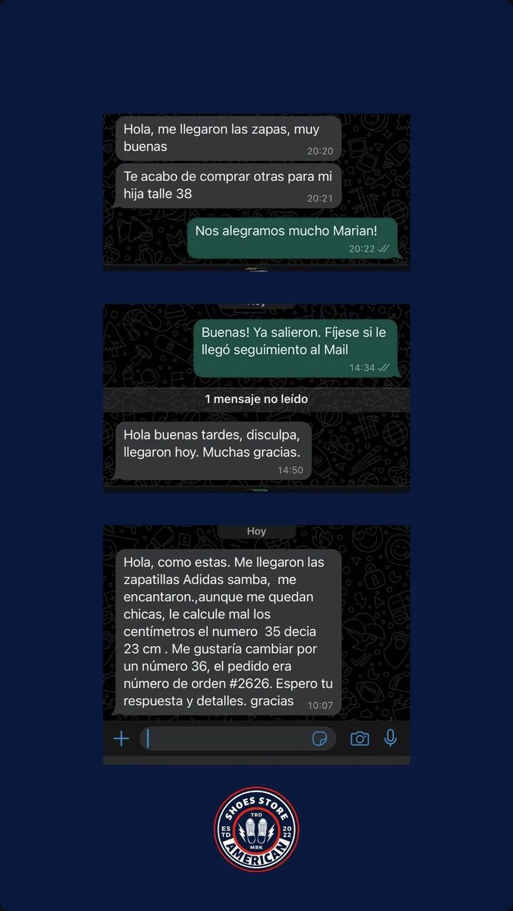 Captura de una conversación real con un cliente de American Shoes 4