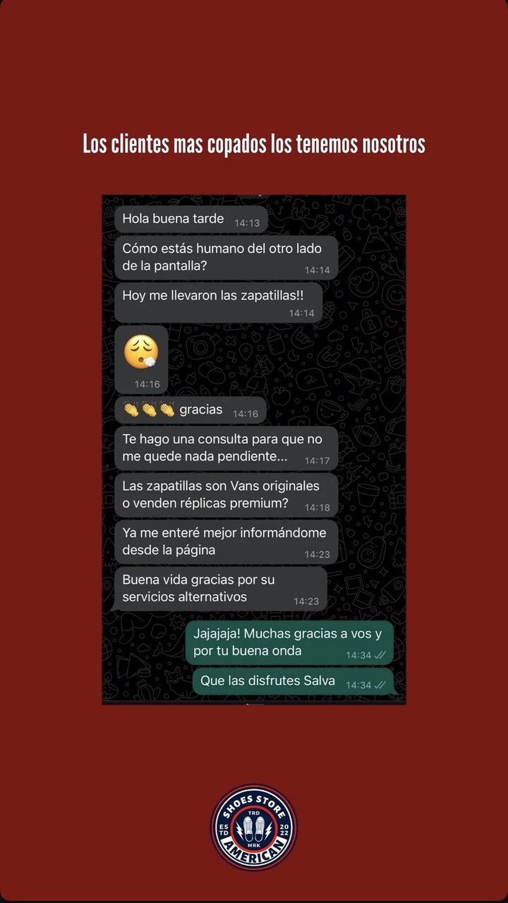 Captura de una conversación real con un cliente de American Shoes 5
