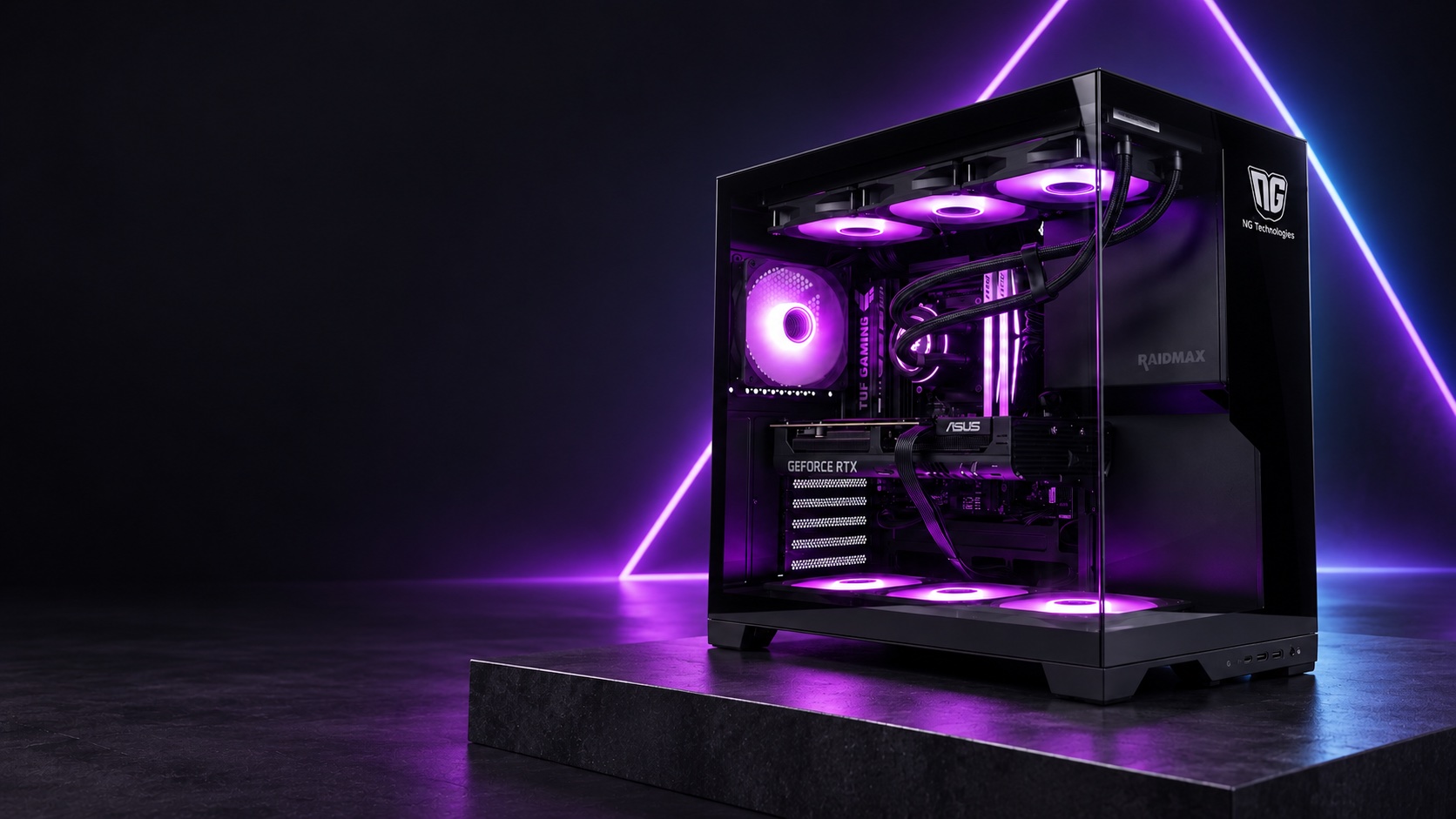 PC NG en un estudio iluminado en violeta