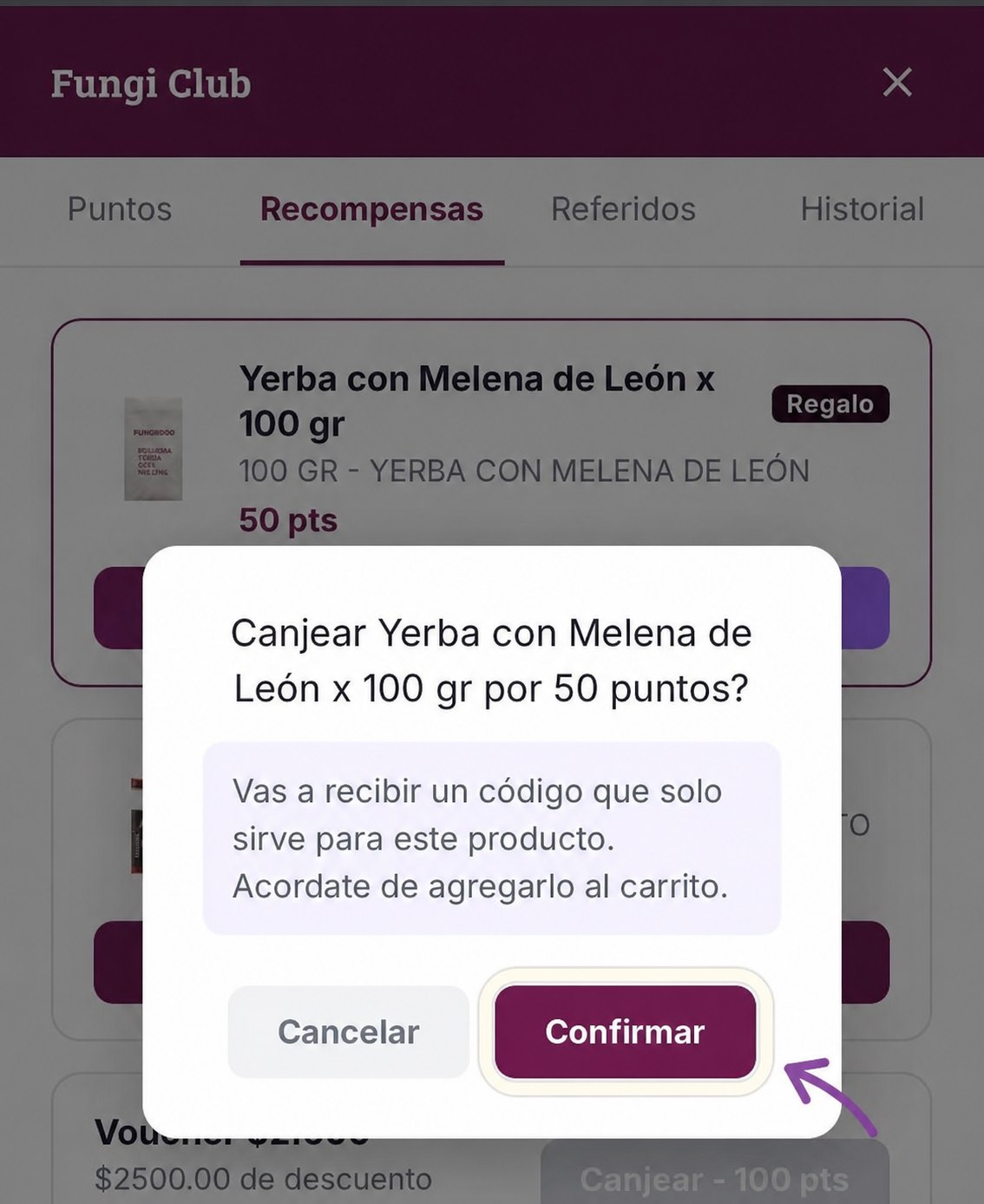 Botón Confirmar señalado