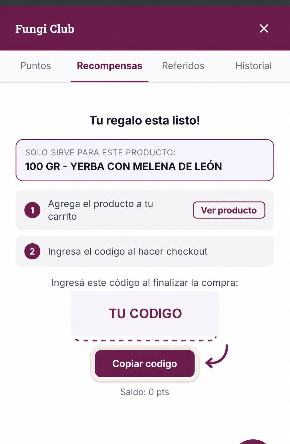Botón Copiar código señalado