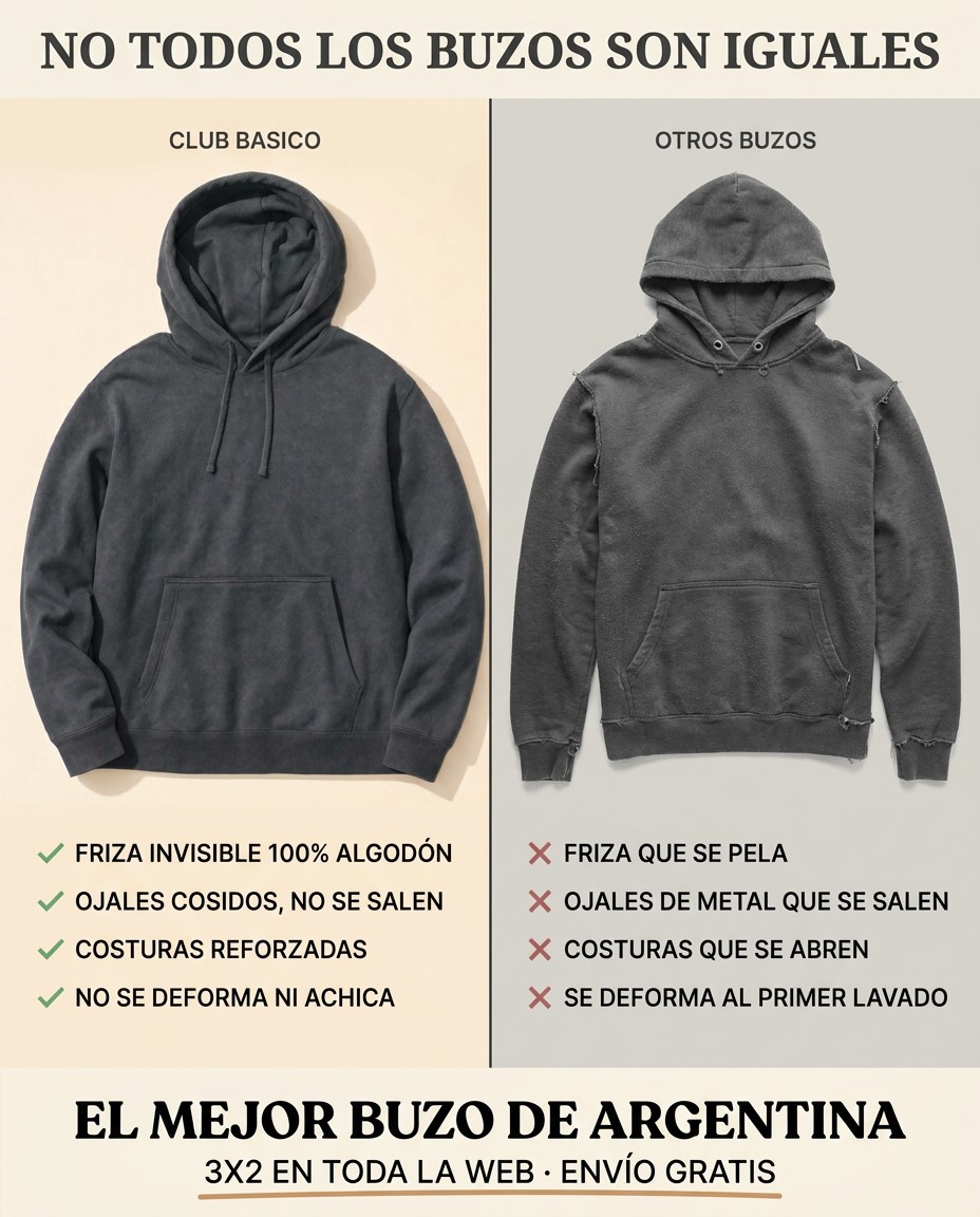 Buzo Club Básico vs buzo genérico: friza, ojales, costuras y forma