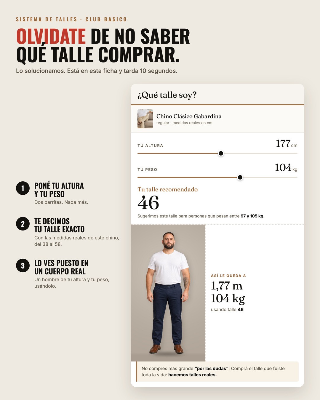 Como saber tu talle de chino: altura, peso y el resultado puesto en un cuerpo real