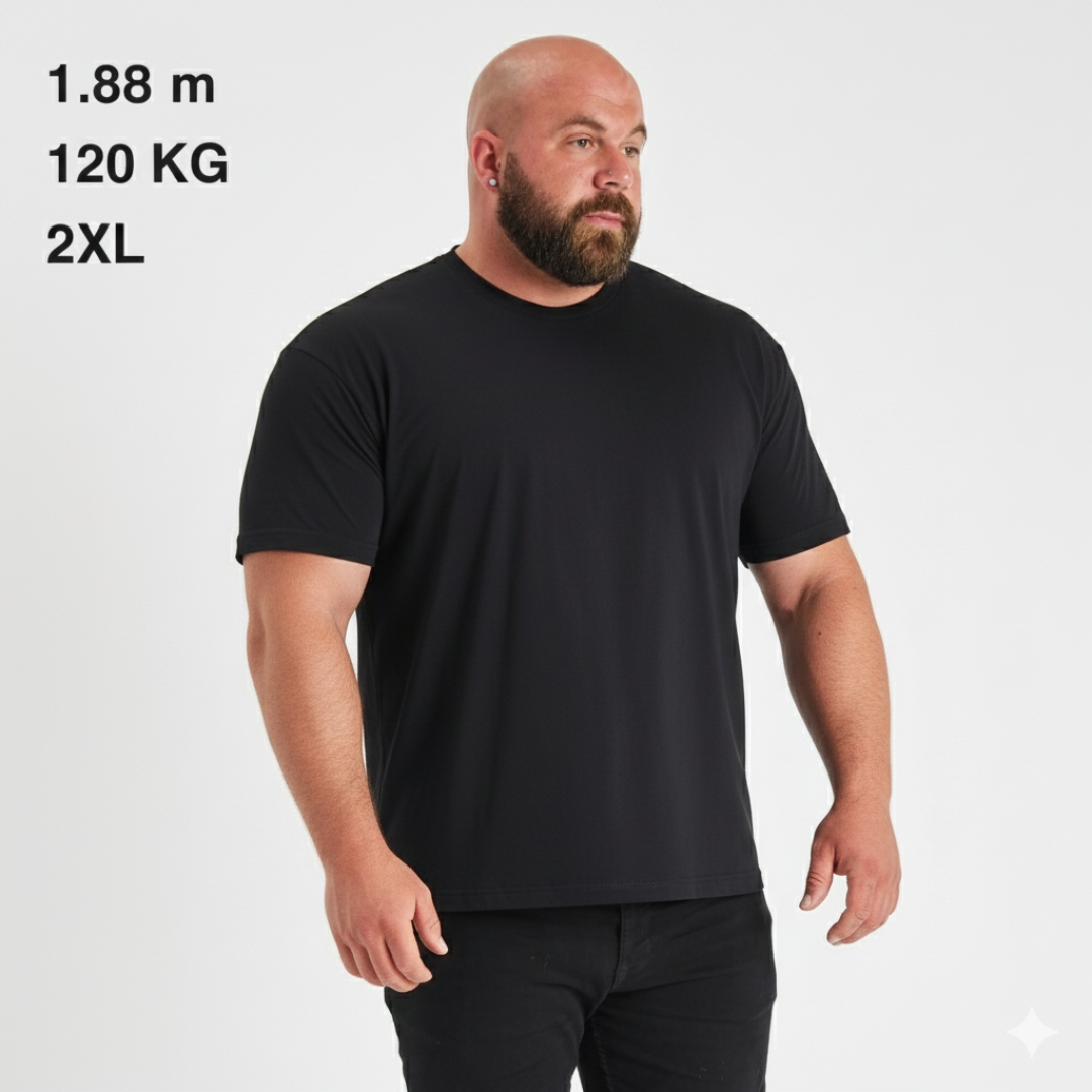 Modelo 1.88m 120kg usando talle 2XL