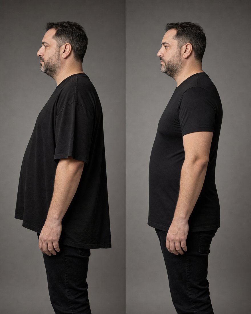 El exceso de tela te suma kilos: el mismo cuerpo con una remera comun y con la Pima