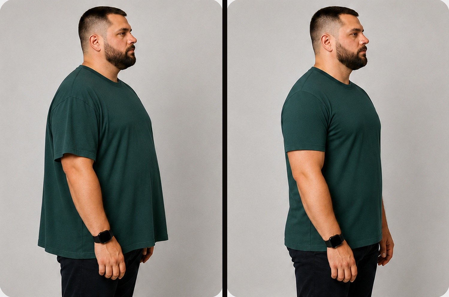 El mismo hombre con otra remera y con la de Club Basico