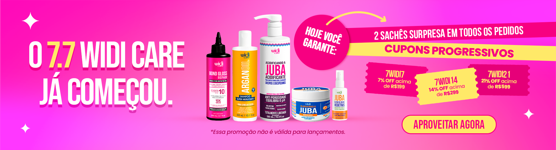 7.7 Widi Care - 2 Sachês Surpesa em Todos os Pedidos + Cupons Progressivos