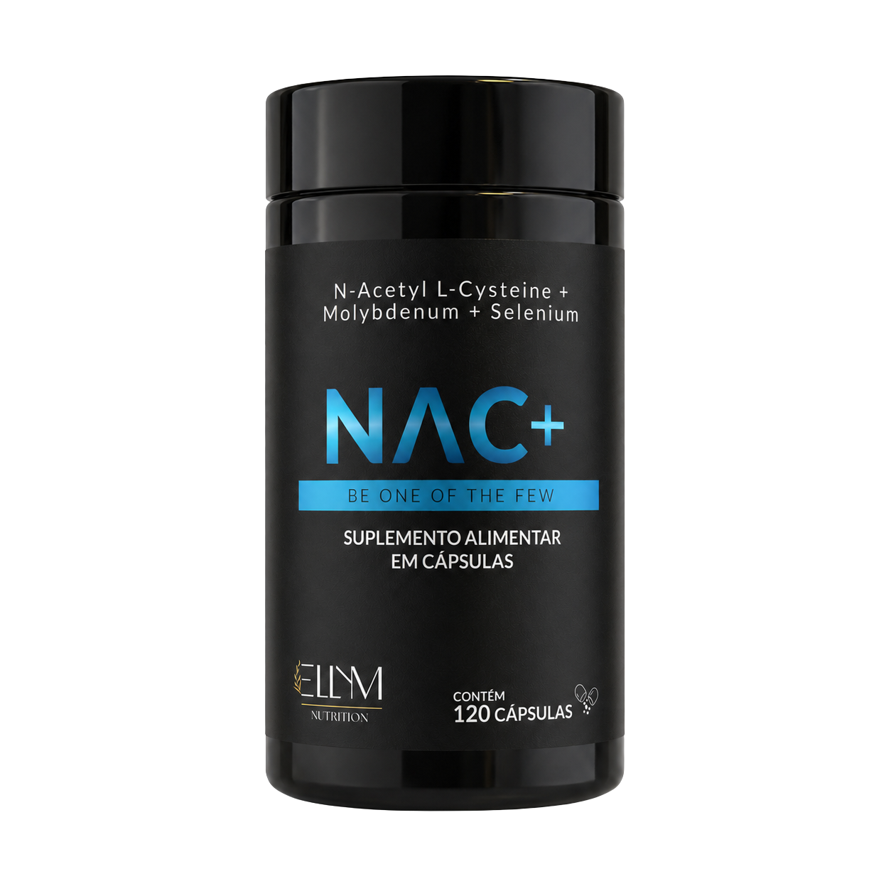 Pote de NAC+ da Ellym Nutrition — N-acetil-L-cisteína com selênio e molibdênio, 120 cápsulas
