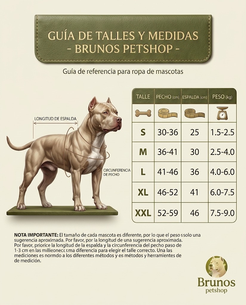 Guía de talles y medidas - Bruno's Petshop