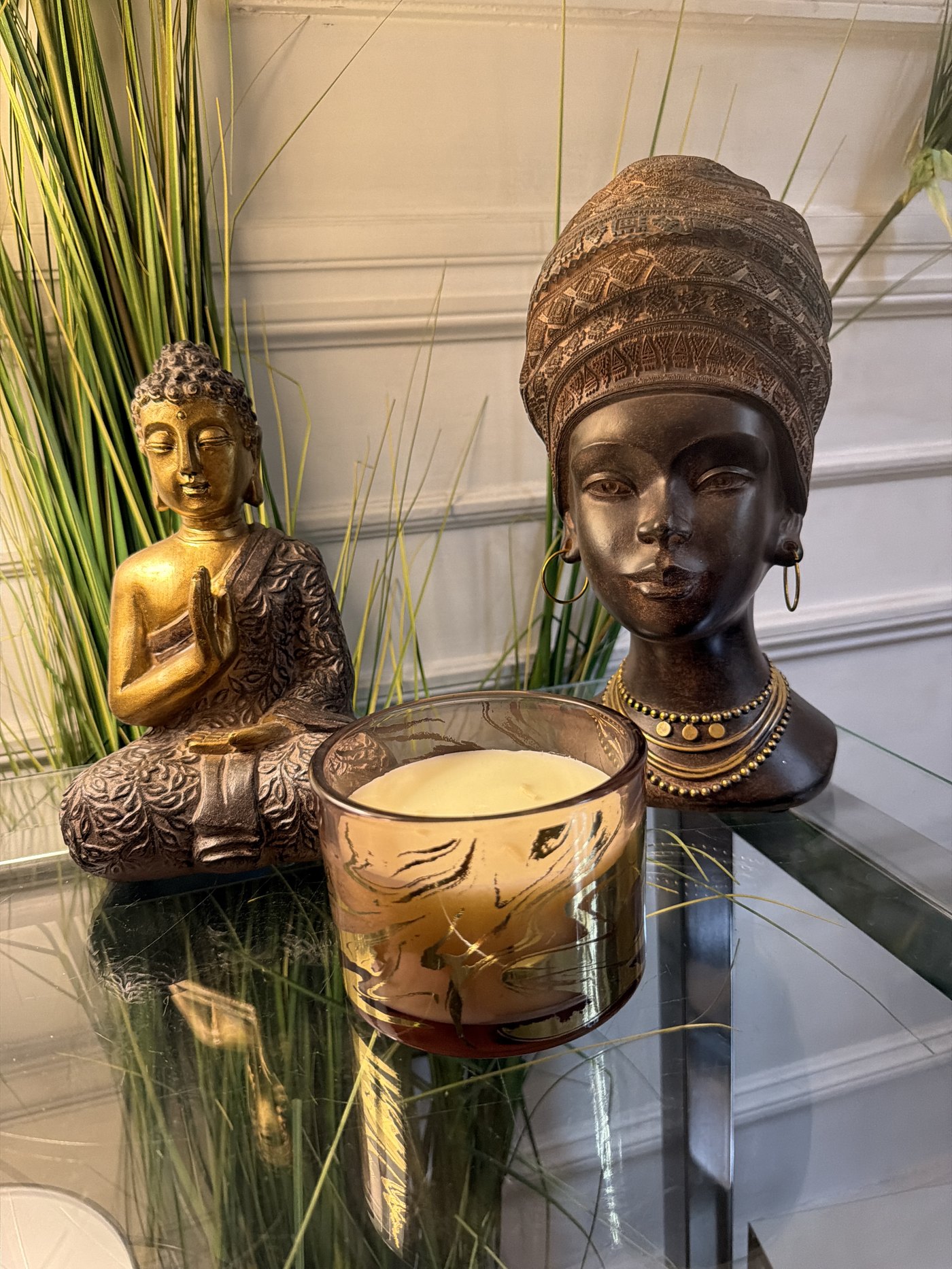Línea deco — figuras africanas, lámparas de sal, fuentes decorativas