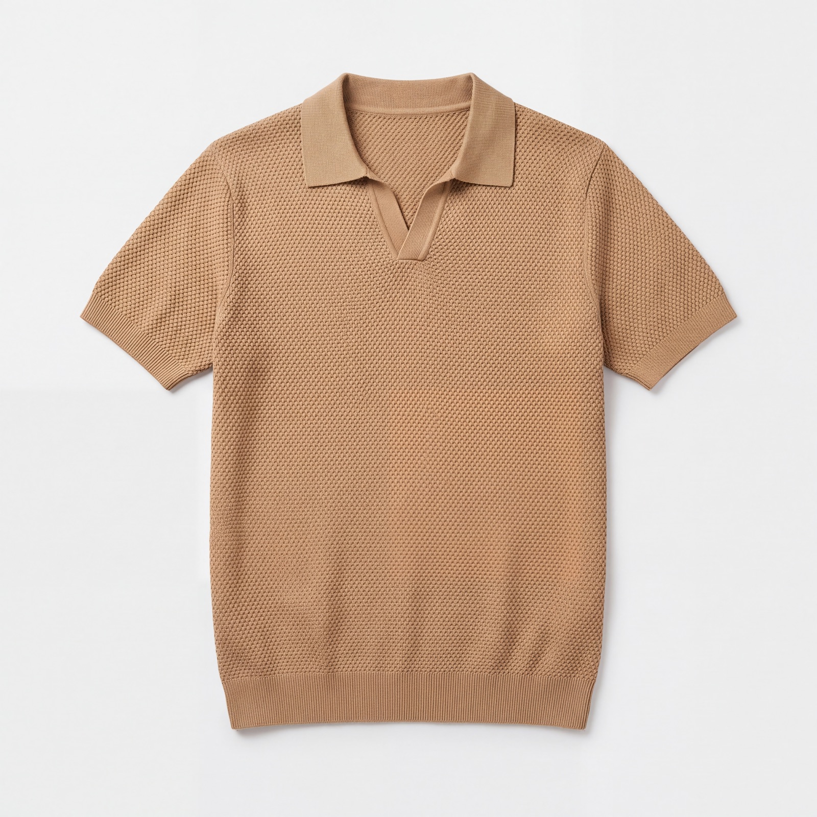 Polo Tejido Cuello en V Capri Camel