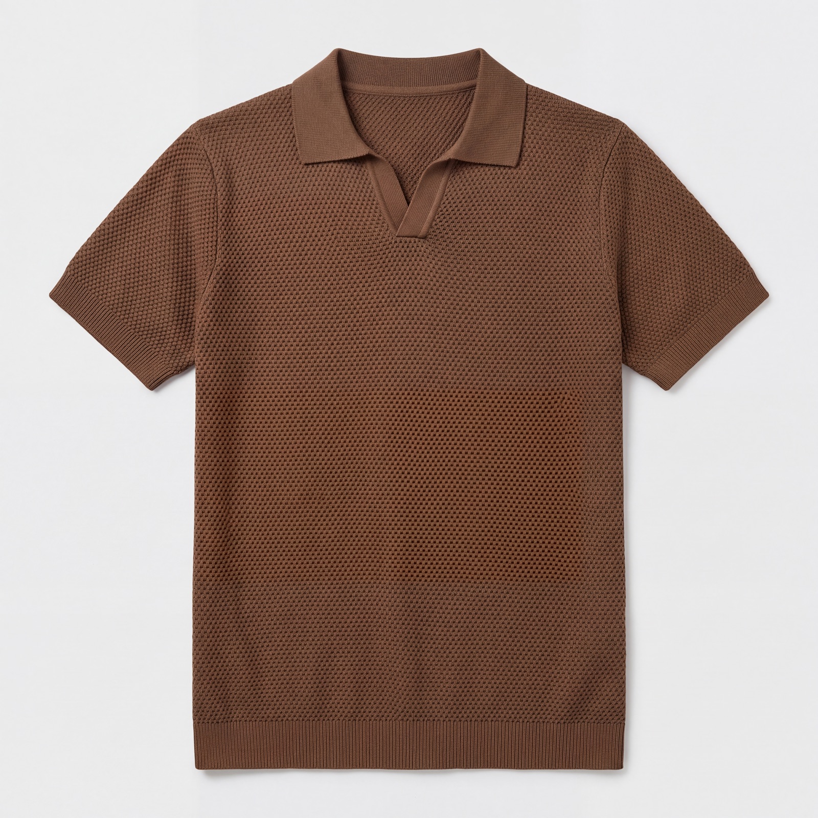 Polo Tejido Cuello en V Capri Marrón