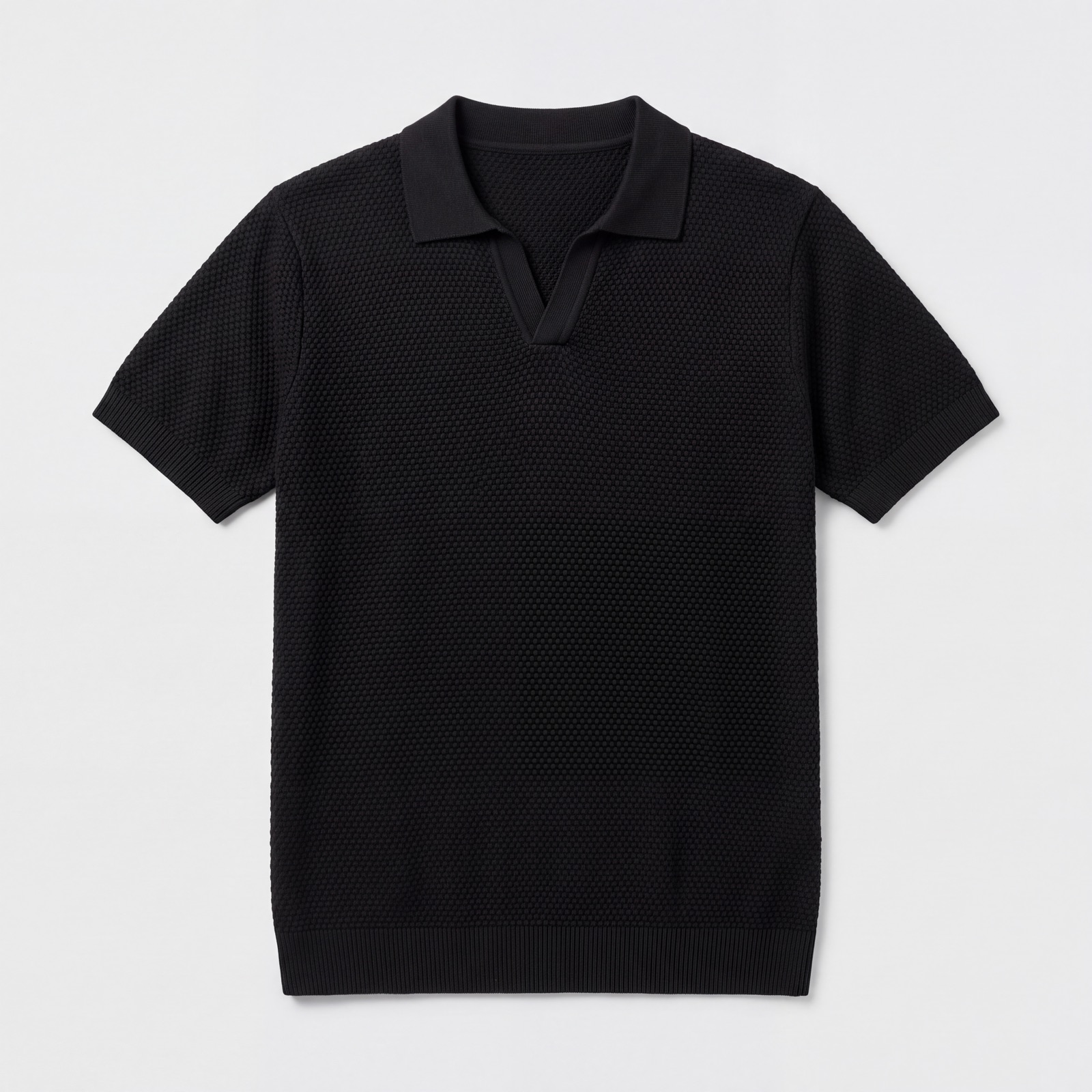 Polo Tejido Cuello en V Capri Negro