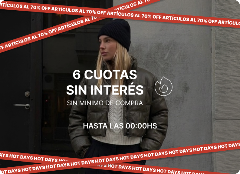 Artículos seleccionados al 70% OFF, 6 cuotas sin interés sin mínimo y 9 cuotas sin interés desde $100.000