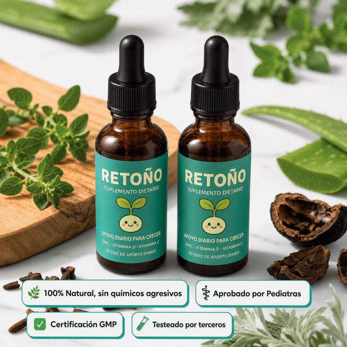 Retoño: 100% natural, aprobado por pediatras, certificación GMP, testeado por terceros