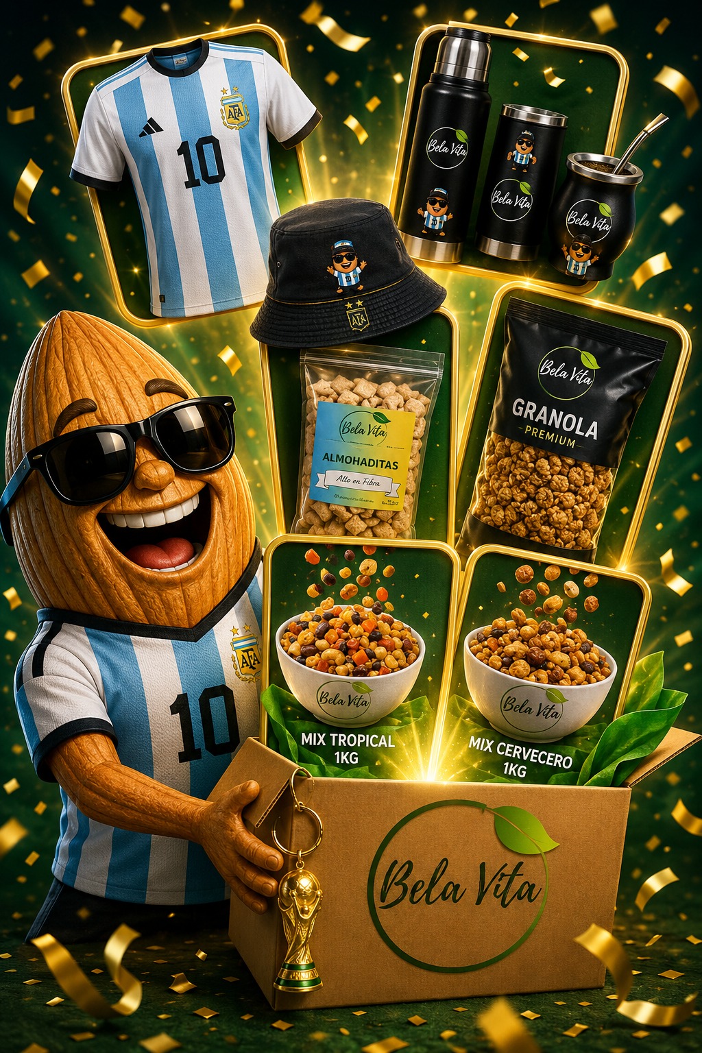 Almendrin con los premios del sorteo