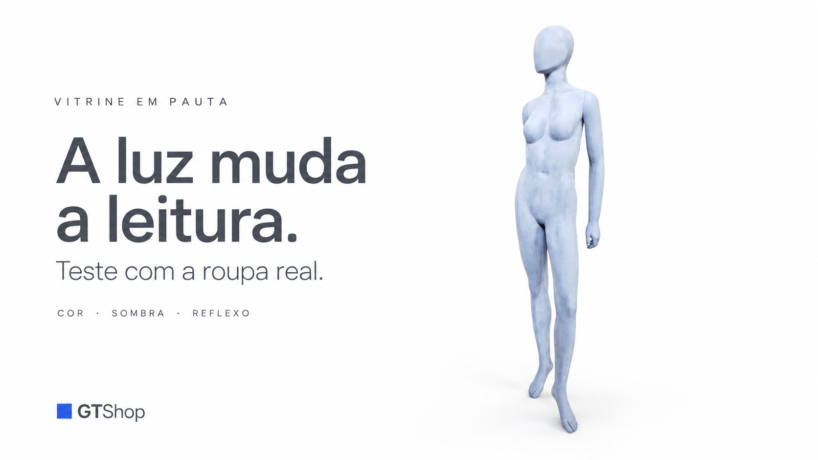 A luz muda a leitura: teste com a roupa real. Manequim Evolution de refer&ecirc;ncia em capa editorial.