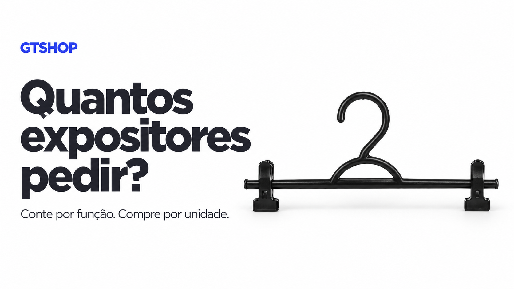 Cabide preto CP3 com duas presilhas em capa editorial sobre a quantidade de expositores
