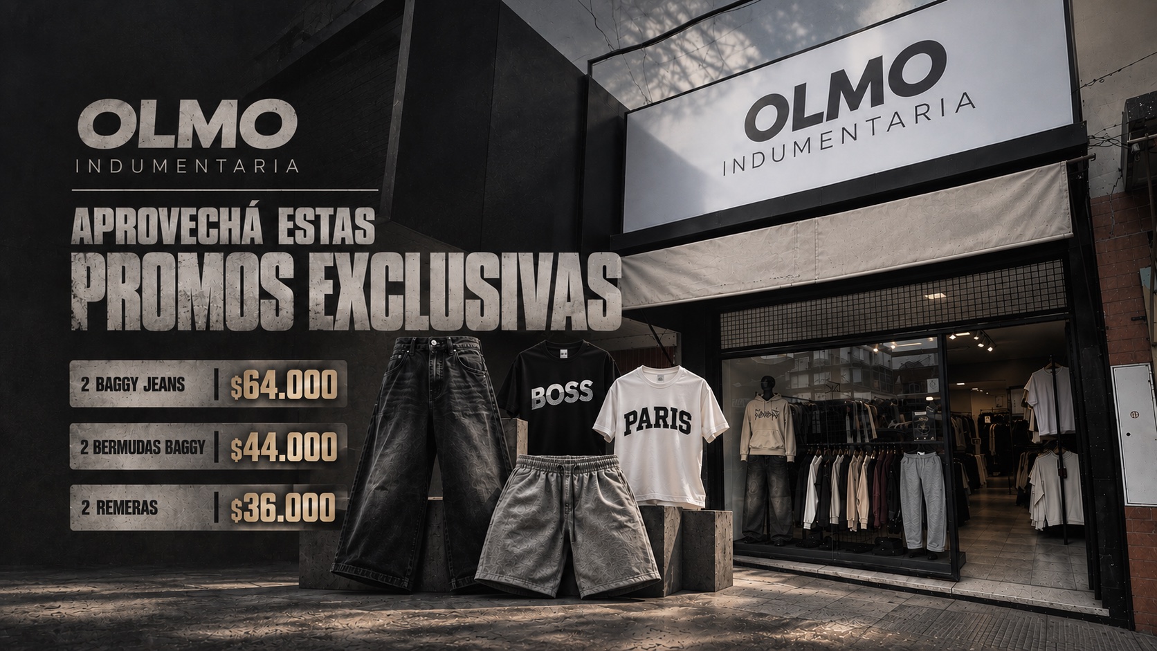 Promos exclusivas: 2 Baggy Jeans $64.000, 2 Bermudas Baggy $44.000, 2 Remeras $36.000