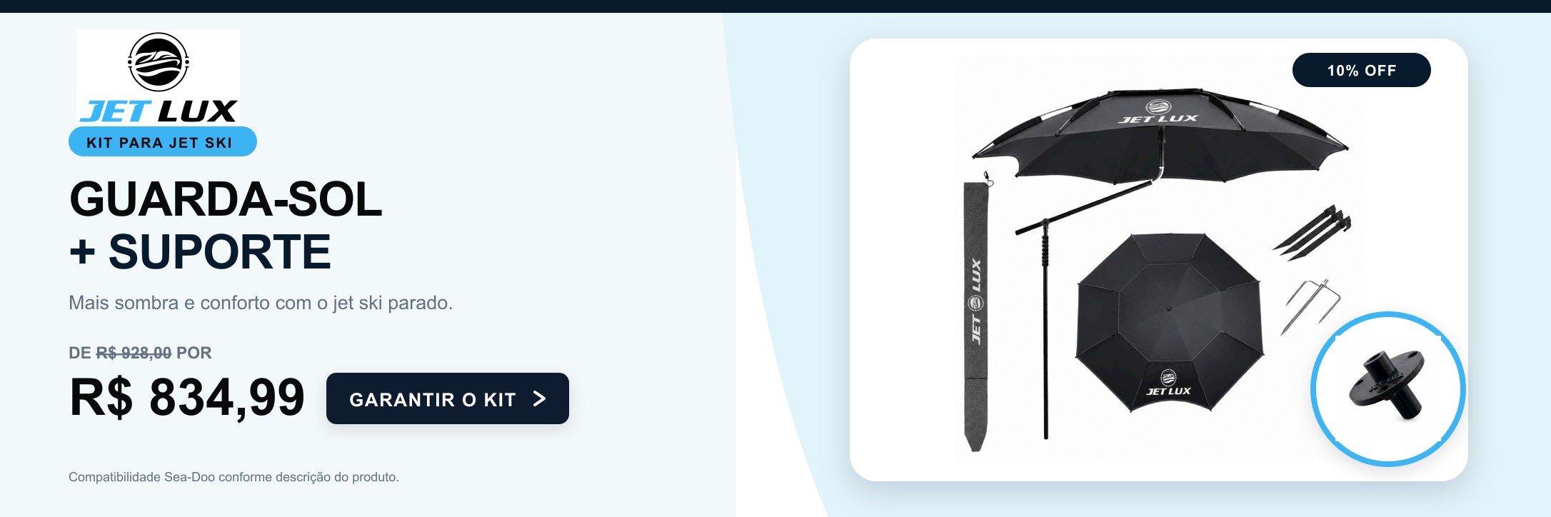 JET LUX - Kit guarda-sol retrátil com suporte para Jet Ski por R$ 834,99