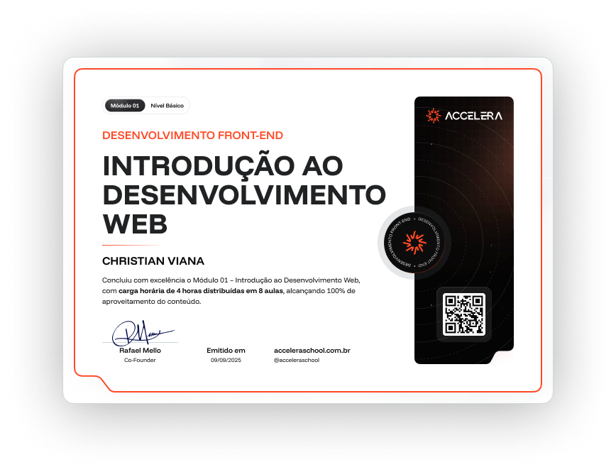 Certificado digital Accelera - exemplo de certificado de conclusão de módulo