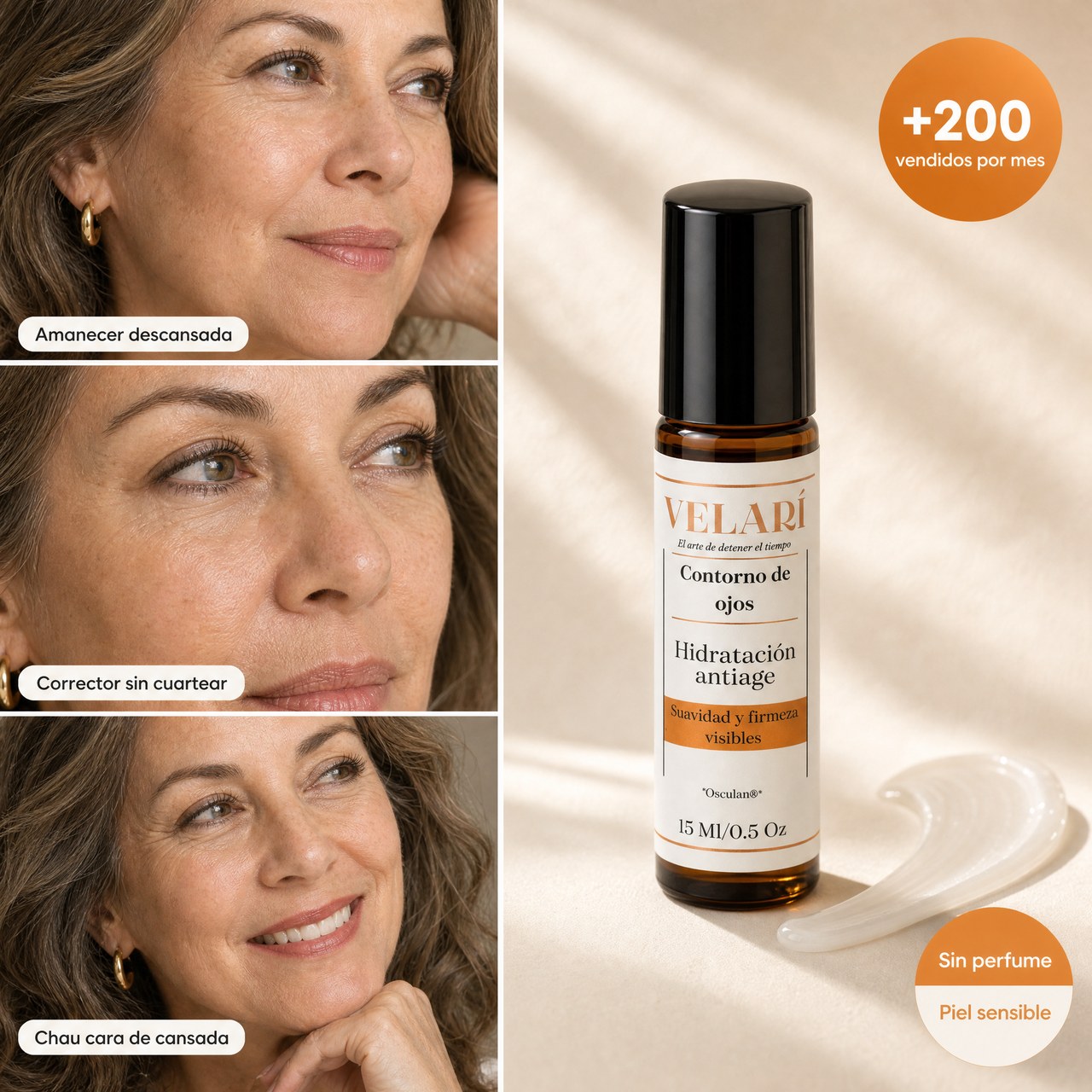 Contorno de Ojos Velarí: amanecer descansada, corrector sin cuartear, chau cara de cansada