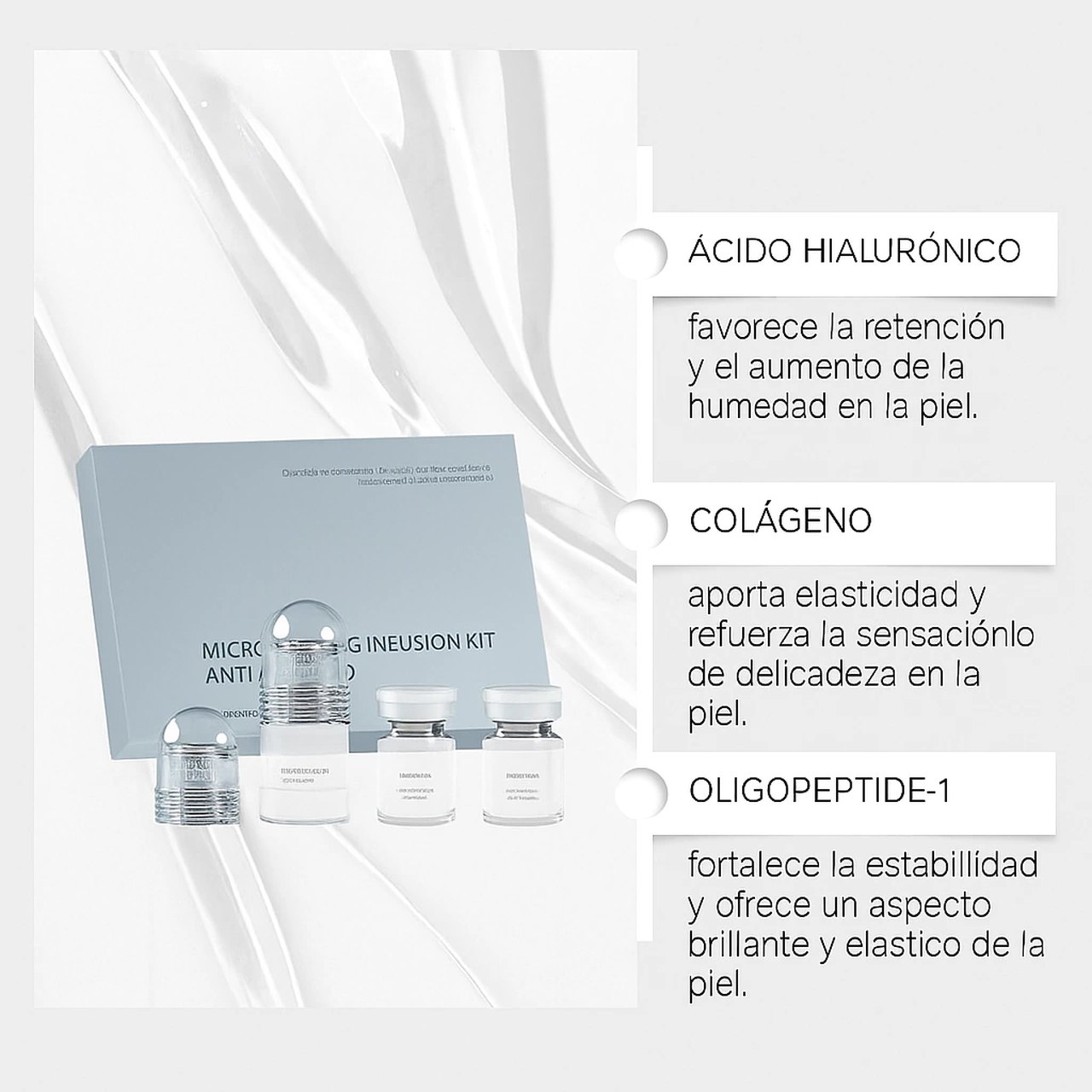 Qué lleva el sérum del kit: ácido hialurónico, colágeno y péptidos