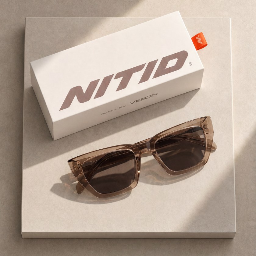 Lente de sol NITID con su packaging