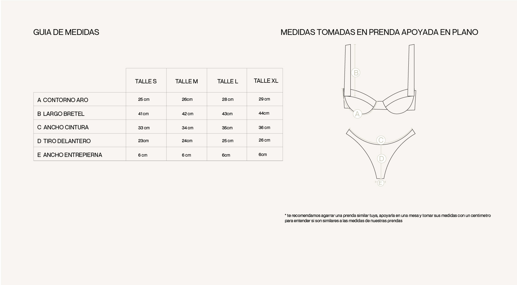 Medidas de la prenda de BETTY BLACK BIKINI