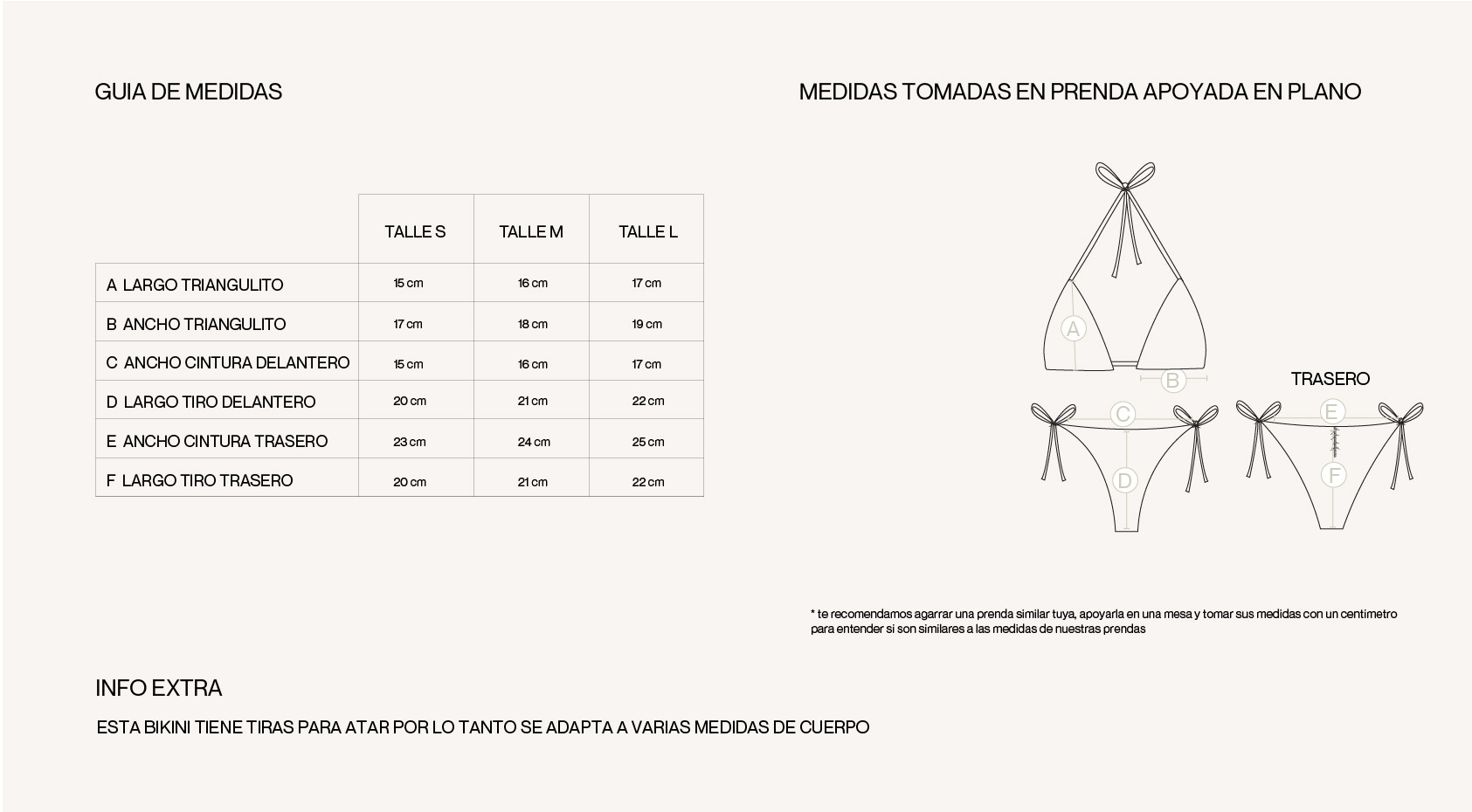 Medidas de la prenda de NAXOS VELVET BLUE BIKINI