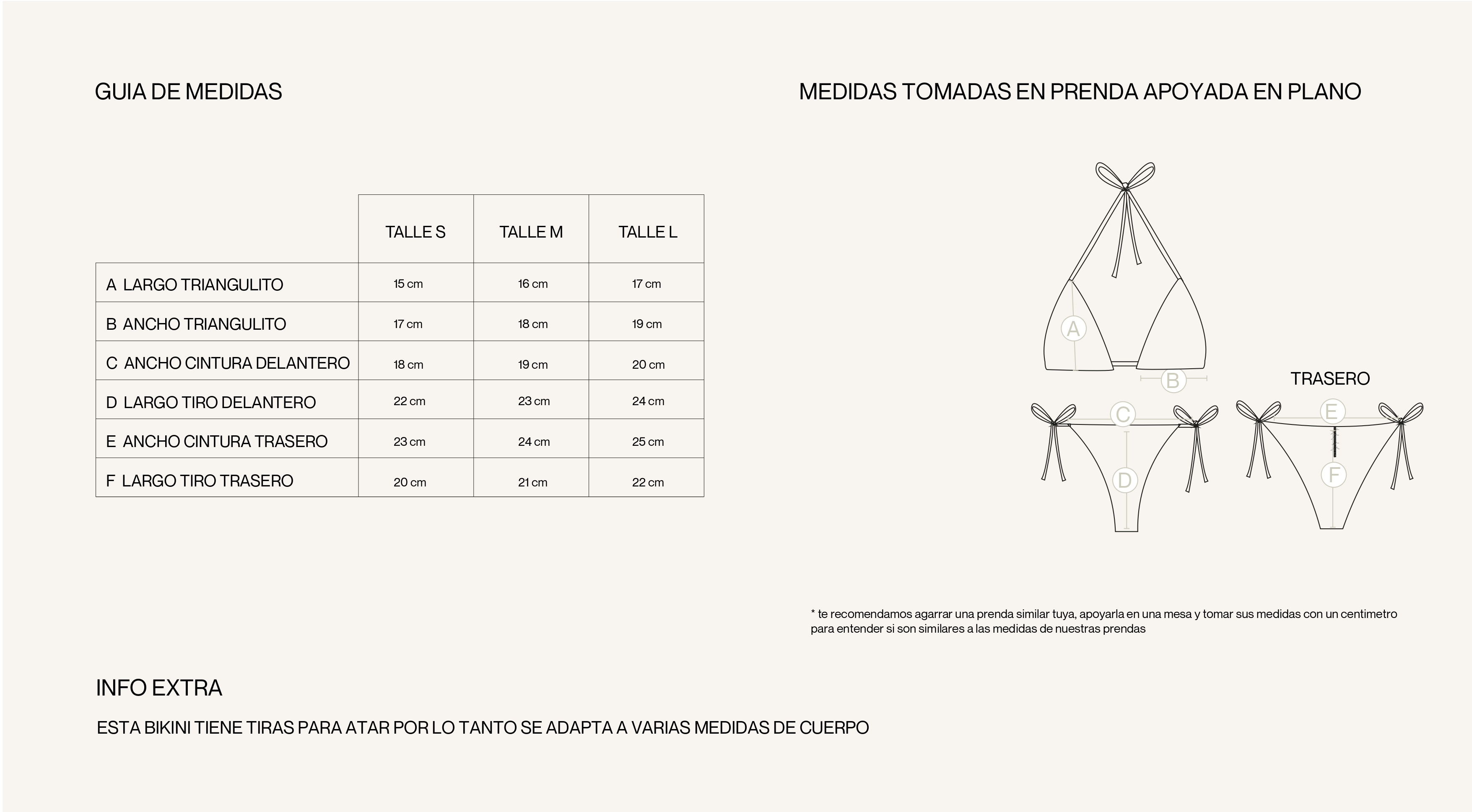Medidas de la prenda de NAXOS SAND VELVET TRIANGLE BIKINI SET