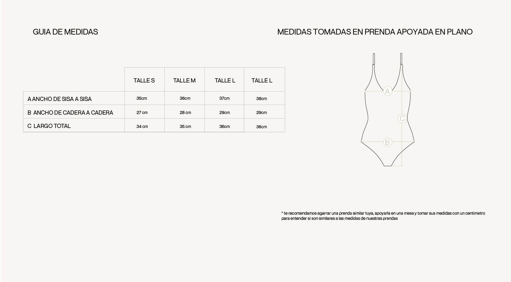 Medidas de la prenda de ENTERO TOTO SHINE BORDO