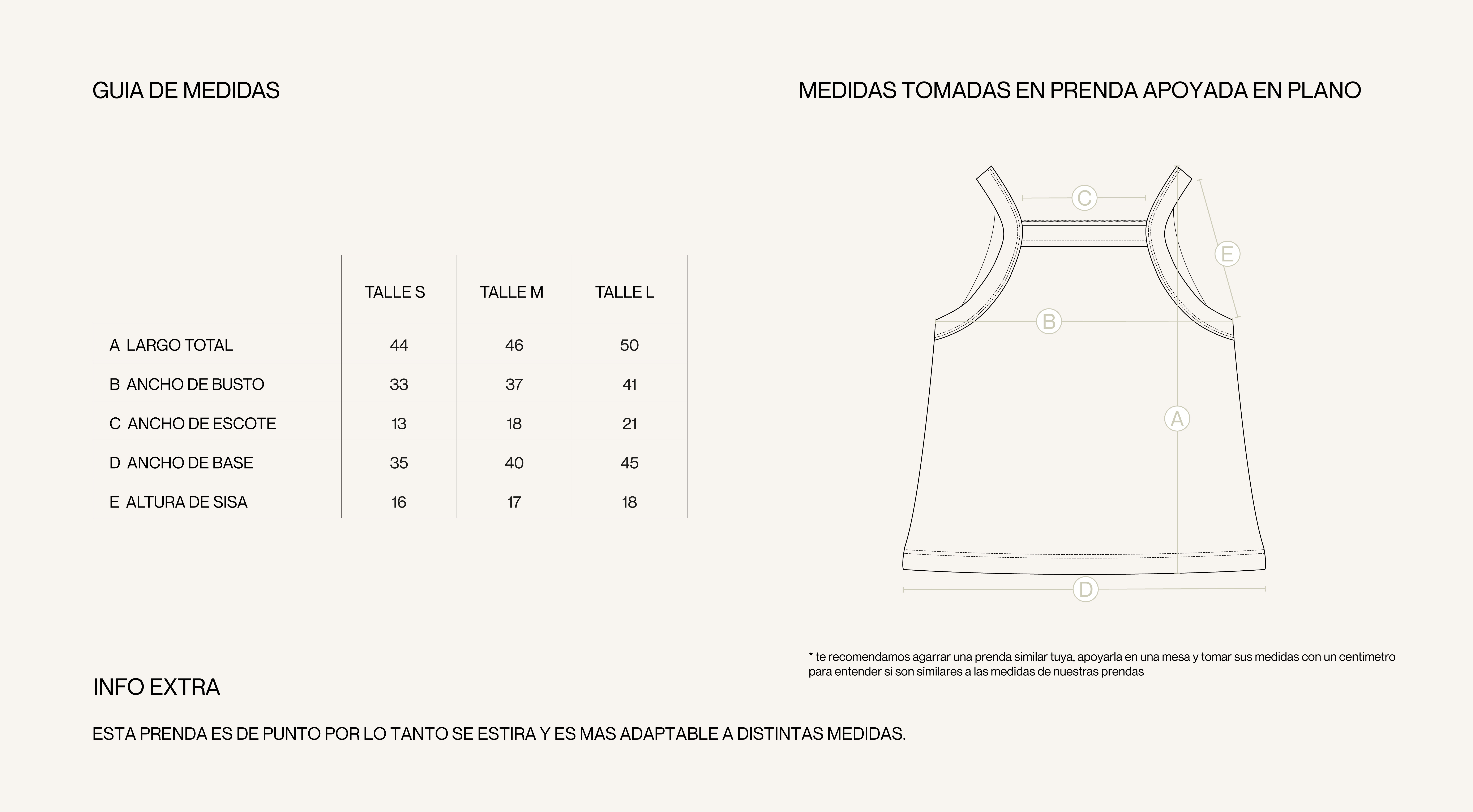 Medidas de la prenda de MUSCULOSA EVA NEGRO