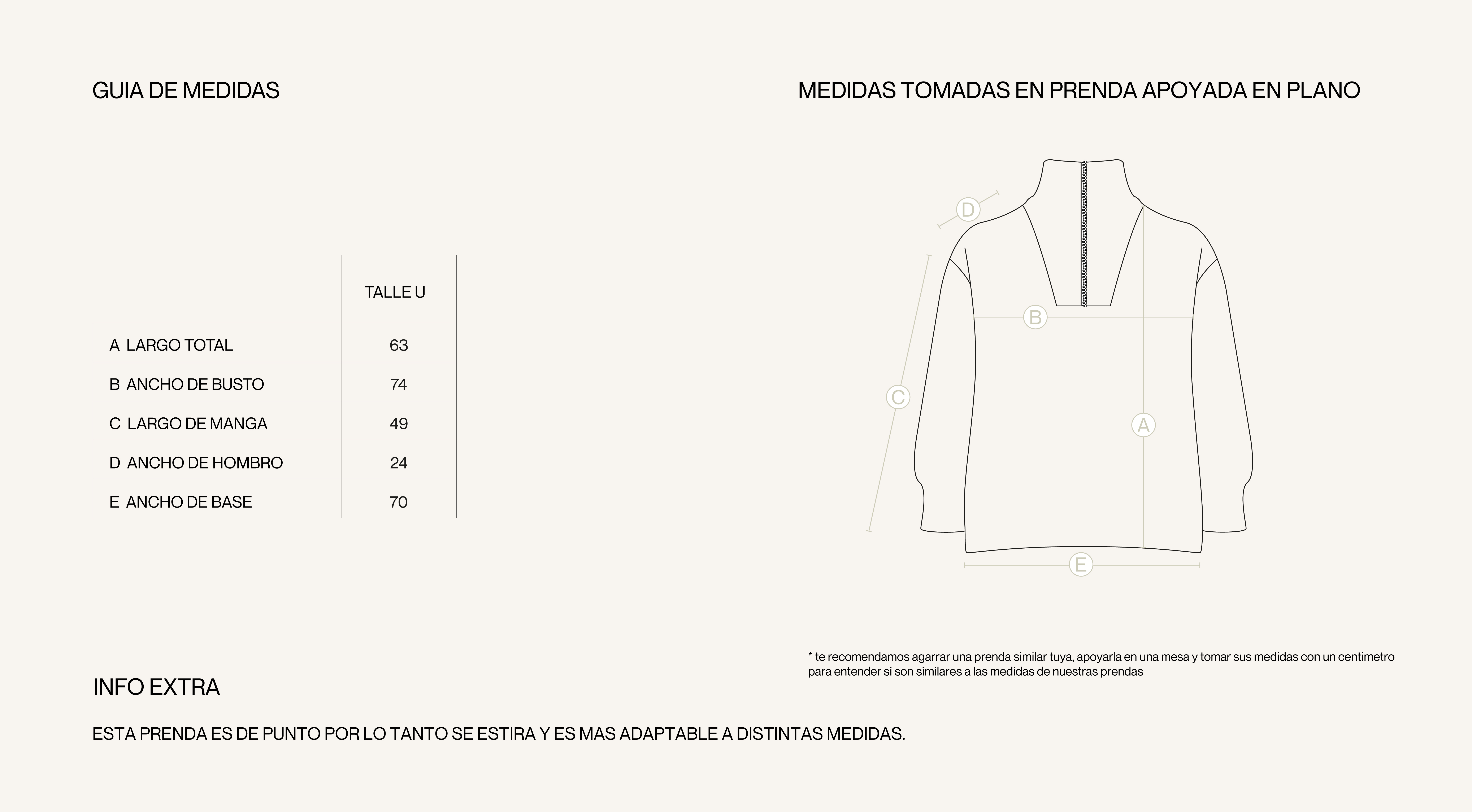 Medidas de la prenda de SWEATER SOFIA HORIZONTE