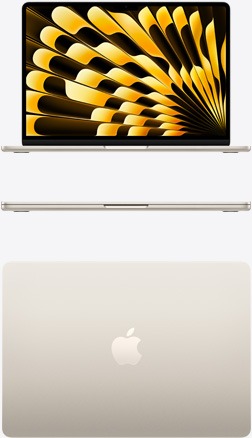 MacBook Air estelar visto de frente, de lado e por cima