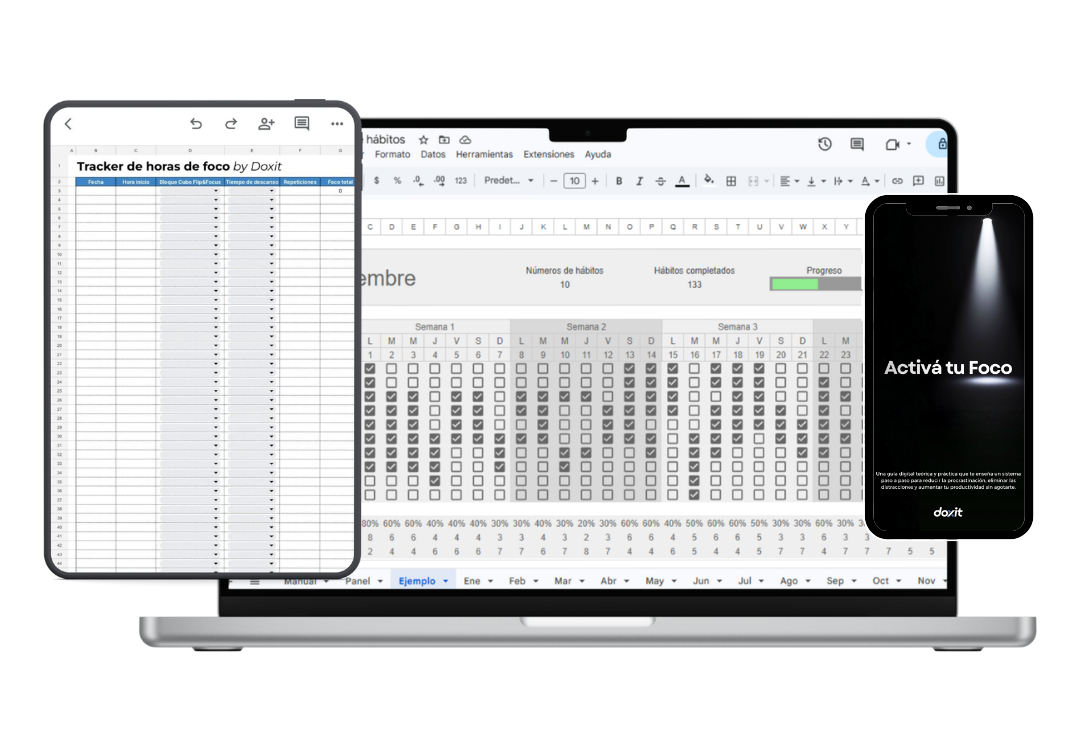 Pack digital: ebook Activá tu foco, planilla de hábitos y tracker de foco