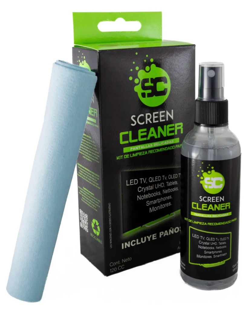 Kit de limpieza Screen Cleaner incluido con tu filtro BlueShield: spray de 120 cc y paño de microfibra