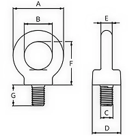 Olhal de suspensão tipo parafuso desenho técnico