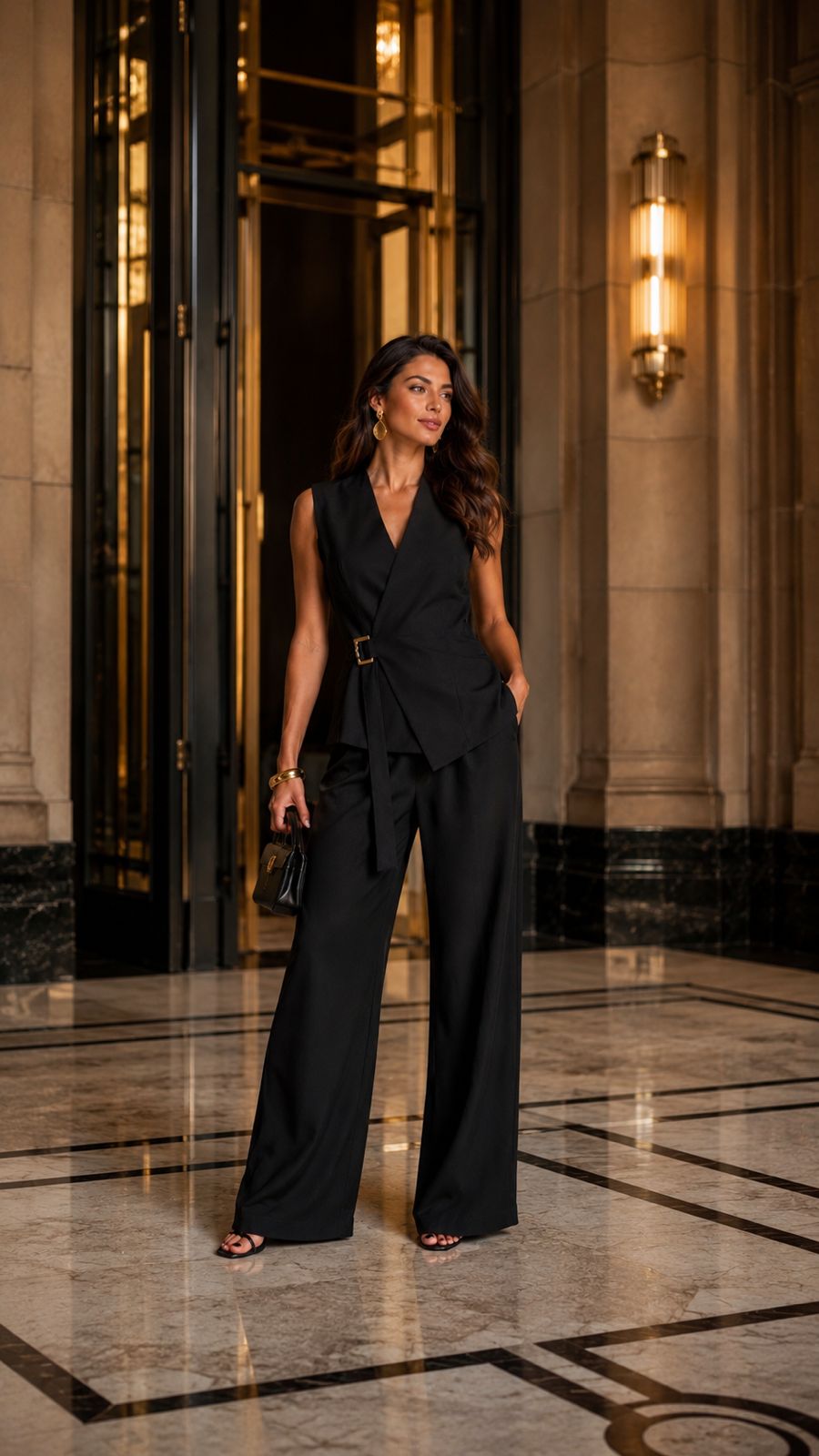Conjunto preto de alfaiataria para looks de trabalho