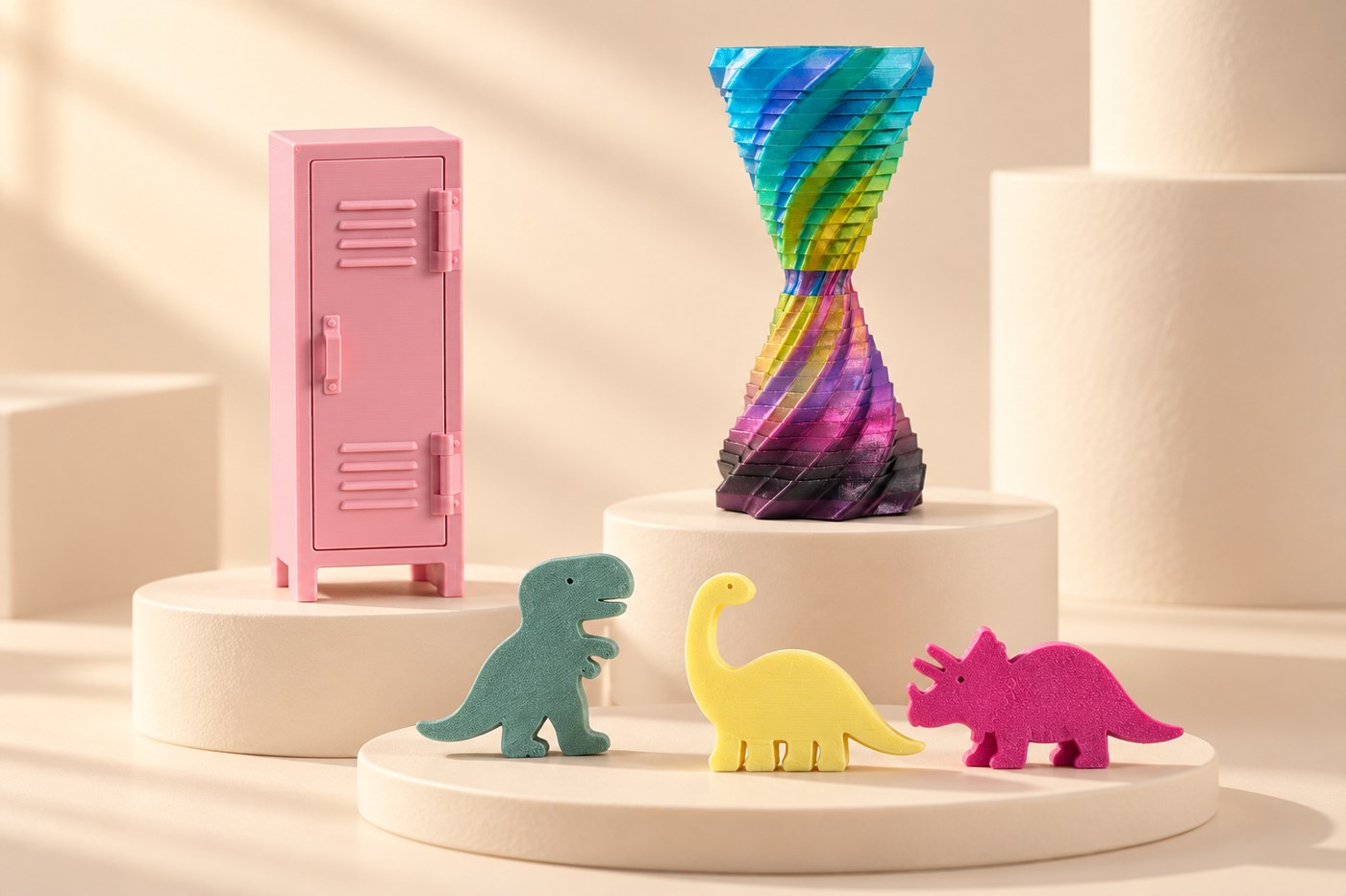 Composição ilustrativa de peças criativas impressas em 3D