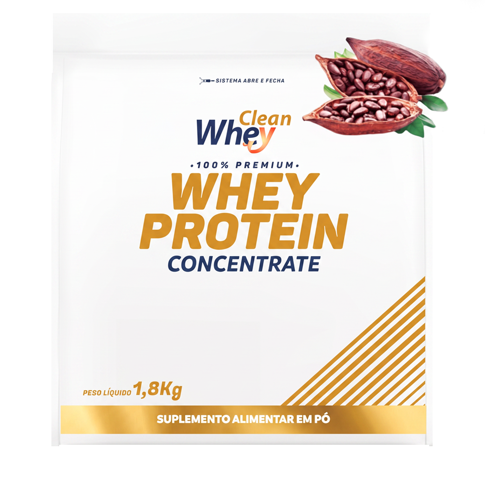 Refil 1,8kg Clean Whey Concentrate Tasty Cacau Belga Pote 1,02kg